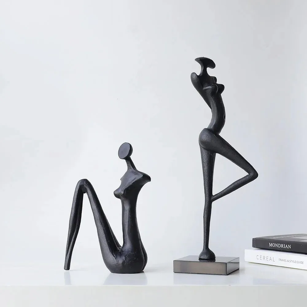 Creative Black Metal Figure Sculpture Abstract Portrait Female Human Body Metal Figurine Home Decoration Accessories