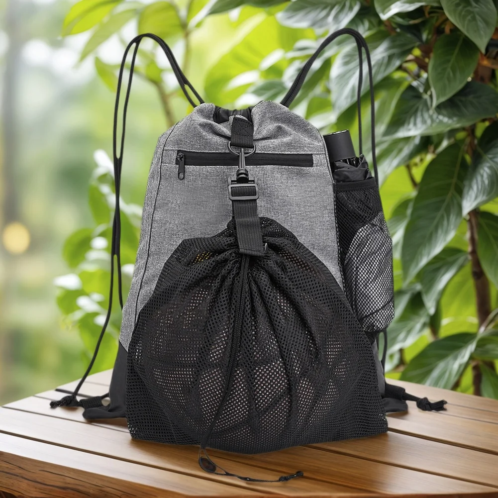 Drawstring Basketball Backpack with Detachable Mesh Bag Foldable Soccer Backpack Large Capacity Sports Sack Bag Travel Trip Bag view 4