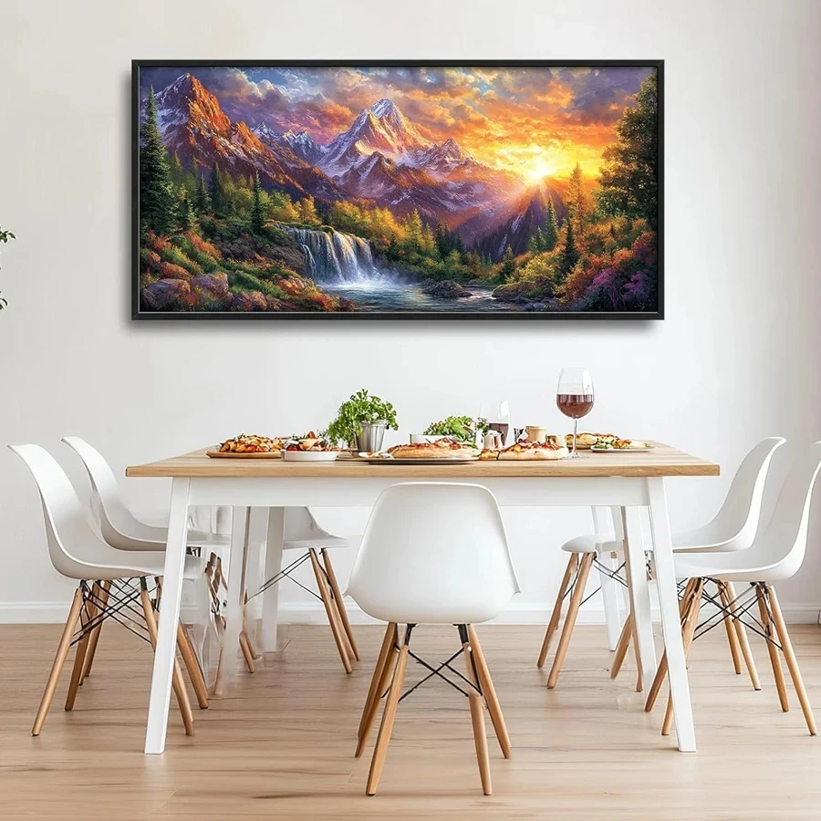 Large Mountain Tree Diamond Painting Kit Oversized Sunset Waterfall Wall Decor Nature Landscape 5D diamond embroidery Mosaic Art