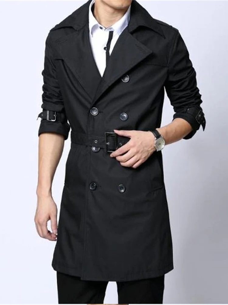 

Мужское двубортное пальто Briti средней длины, весенне-осеннее облегающее модное пальто с застежкой на талии, молодежное полиэфирное волокно