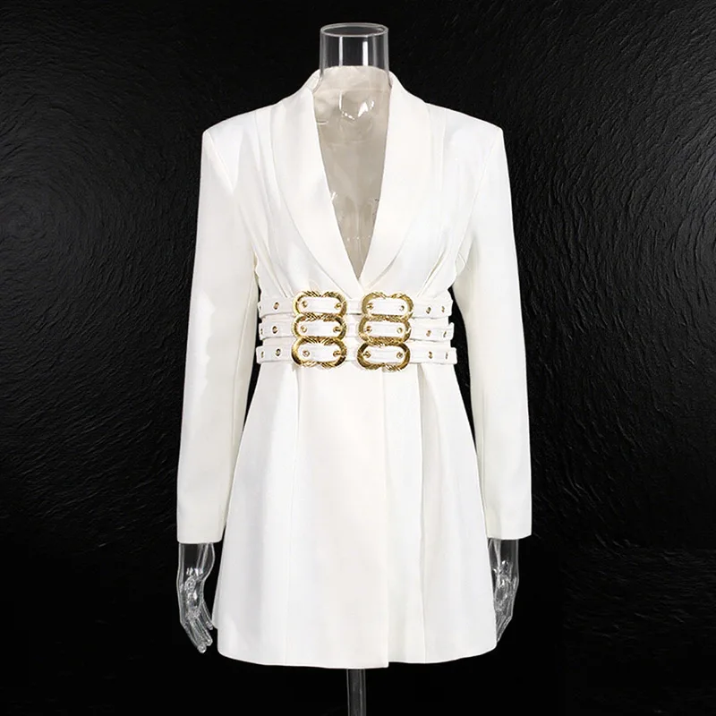 

Элегантный женский пиджак, новый дизайн, многослойная металлическая пряжка, модный топ с завязкой на талии для женщин
