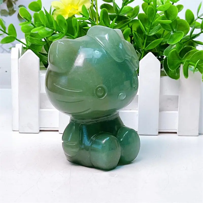 10CM Natural Green Aventurine Cartoon Cat Carving Quartz Healing Crystal Stone Cute Birthday Present Home Decoration 1PCS