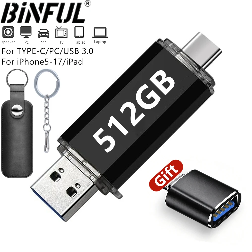 512GB OTG USB Flash Drive USB 3.0 Type C For iPhone ipad 128GB 256GB Pendrive Samsung Huawei Xiaomi Android Laptop Memory Stick
