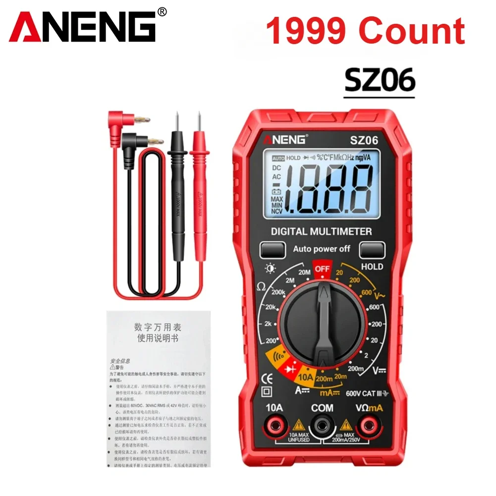 ANENG SZ06 Digital Multimeter 600V Voltage Resistance Meter AC/DC Ammeter Electrician Voltmeter Multimetr LCD Backlight Ohm Test