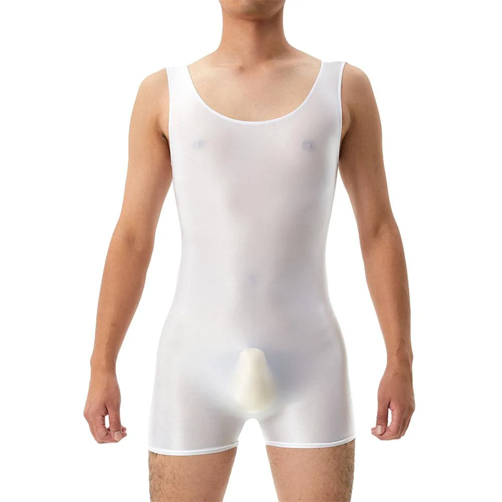 

Sexy Men Glossy Oil Shiny Bodysuit Tank Slim Elastic Leotard Underwear Sleeveless Jumpsuit Solid Seamless Erotic Lingerie