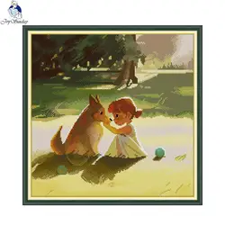 Little Girl with Dogs Character Patterns Cross Stitch Kit 14CT 11CT Counted Fabric Needlework Embroidery Kit DIY Kids Room Decor