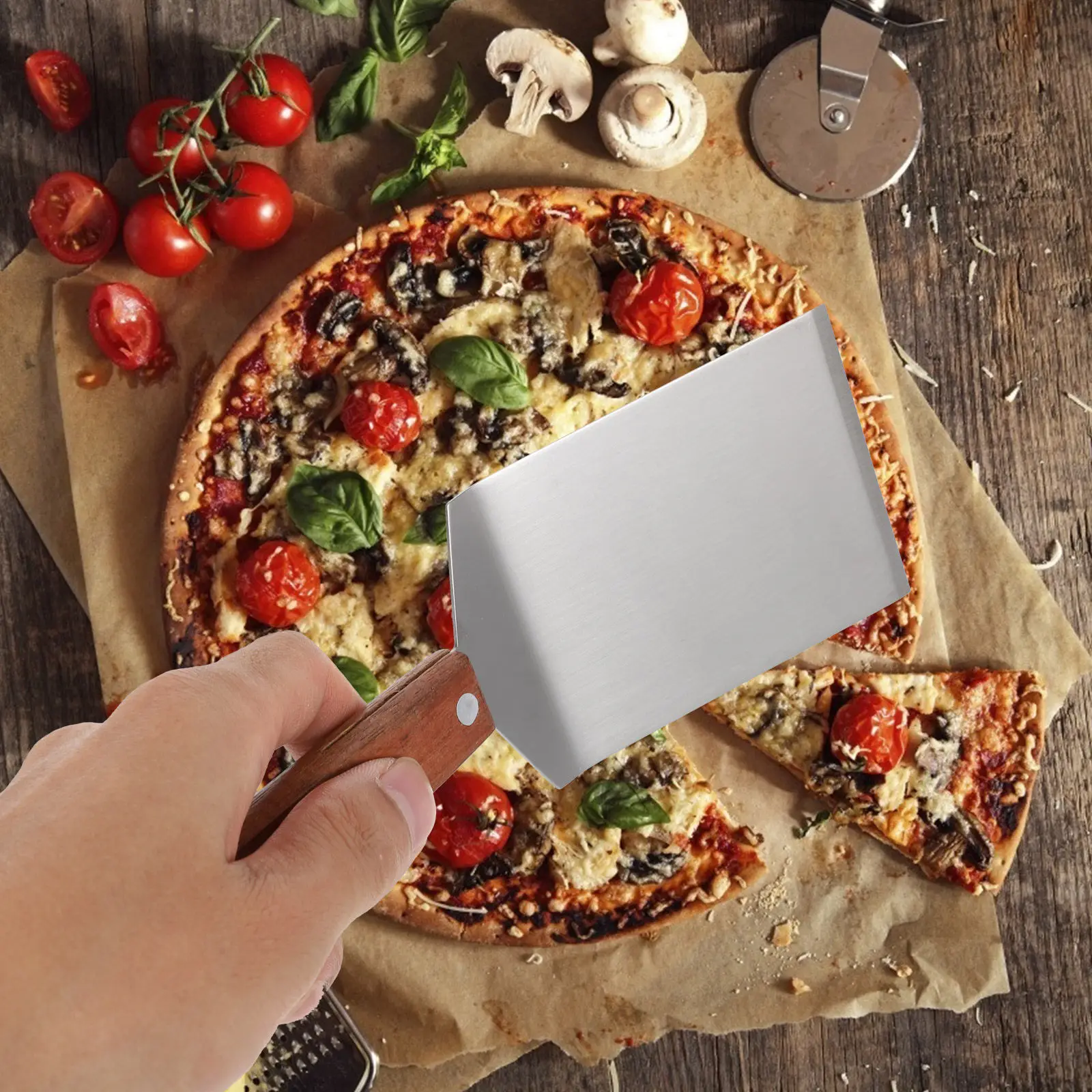 1Pcs Stainless Steel Kitchen Spatula Ergonomic Non-Slip Cooking Shovel for Steak Pizza Pancake Tart Pie Bbq Griddle Stainless