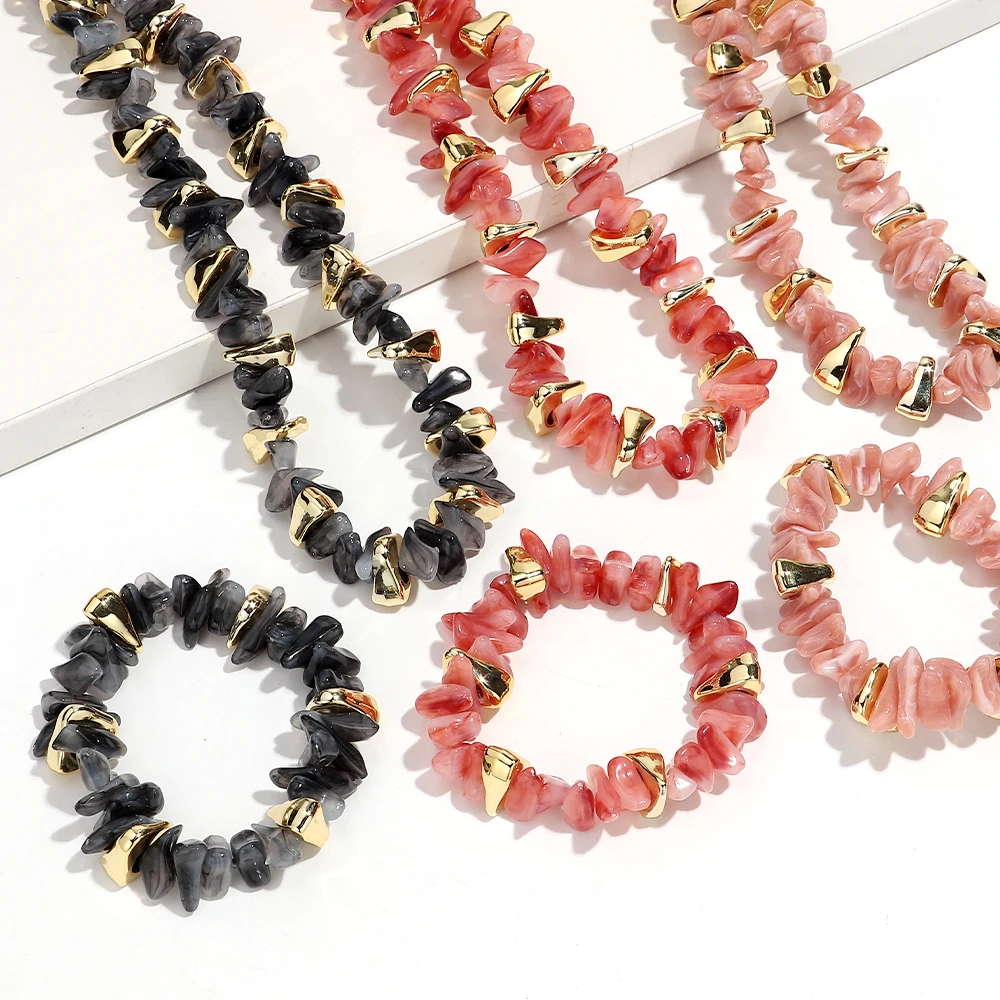 Boho Colorful Acrylic Irregular Stone Beads Necklace Bracelets Set