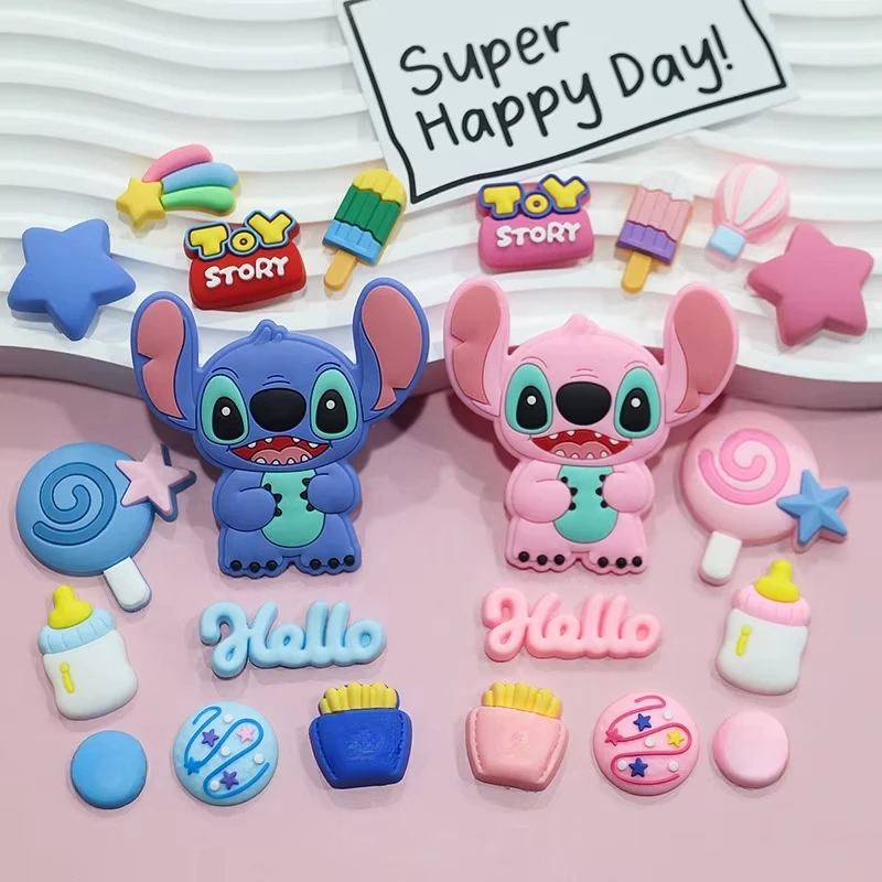 22pcs New Shoe Charms Stitch Series for PVC Decorations Fit to Bubble Slides Sandals Cartoon Character Shoe Accessories
