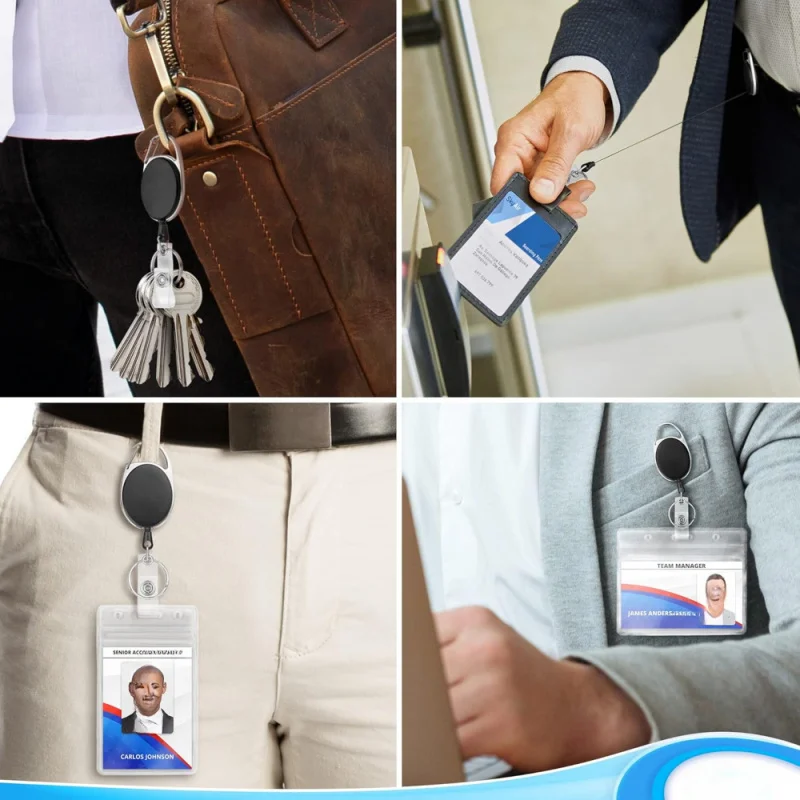 With clasp and key ringIDBadge Set - Vertical transparent plastic4.16" x 2.83"The sleeve can accommodate up to3Card - Scaling24"