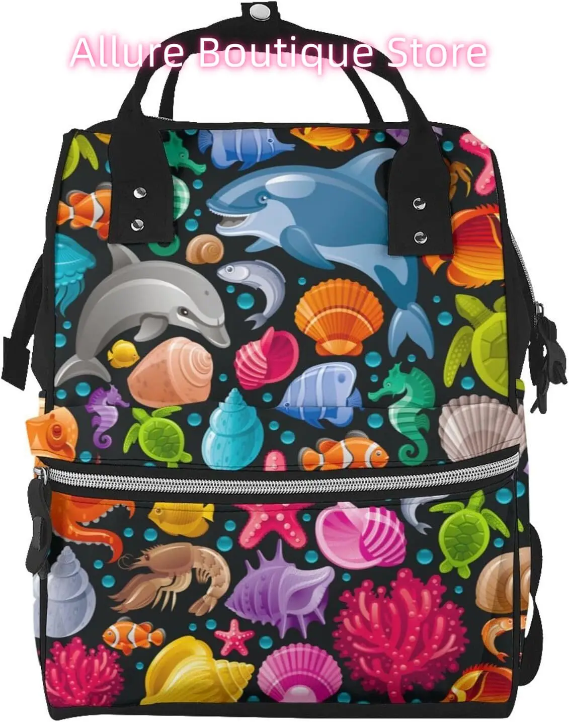 

Dolphin Whale Starfish Diaper Bag Backpack for Women Large Capacity Nappy Bag Multifunction Waterproof Mummy Backpacks for Mom D
