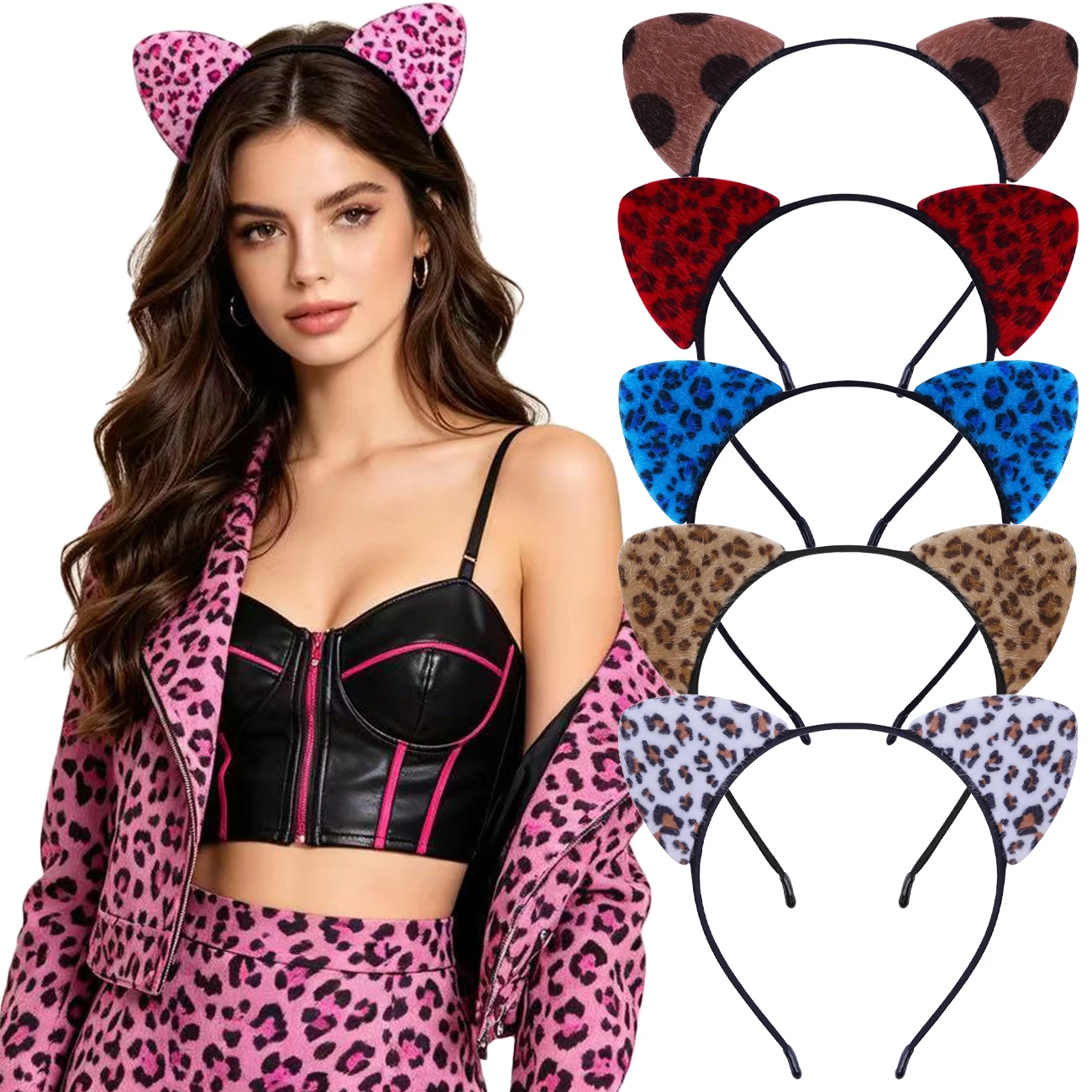 Leopard Print Cat Ear Headband Plush Ears Hair Hoop Halloween Masquerade Cosplay Headpiece Fashion Hair Accessories