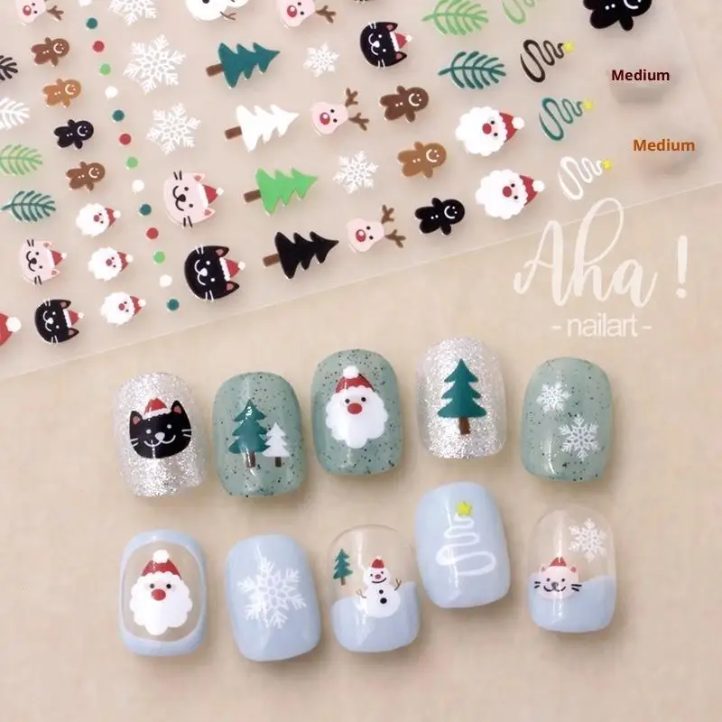 Autocollants de noël pour Nail Art, dessin animé père noël bonhomme de neige flocon de neige motif en relief, décalcomanies pour ongles, décorations de manucure