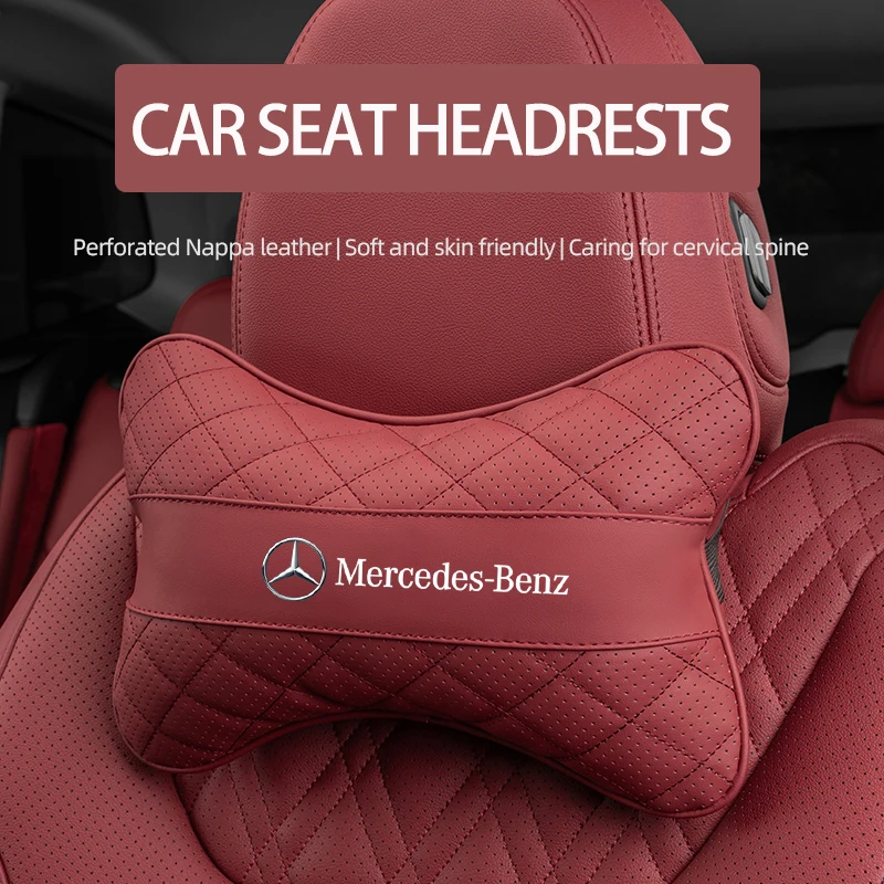 Car Seat Headrest Leather Neck Pillow Car Accessories For Mercedes Benz AMG W211 W203 W204 Class GLC W220 W222 W213 W210 Brabus