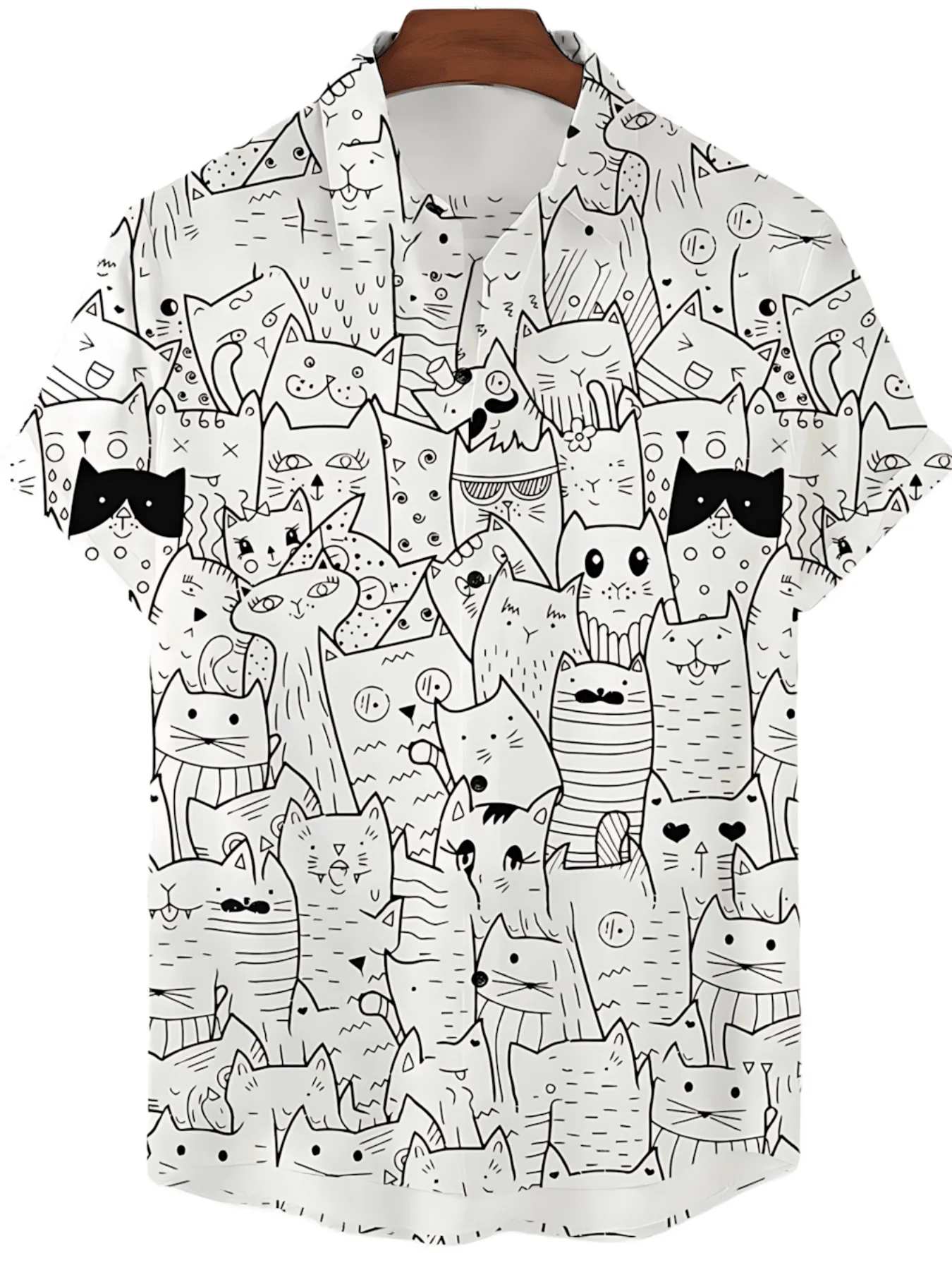 

Funny Doodle Cats All-Over Print Casual Short Sleeve Button Down Shirt For Men