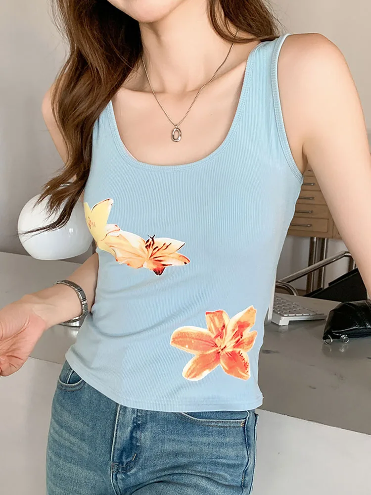 

Floral Hotsweet Women Vest Summer Casual Slim Fit Sweet U Neck Tank Top Fashion All Match Commuting Simple Chic Cute Tanks