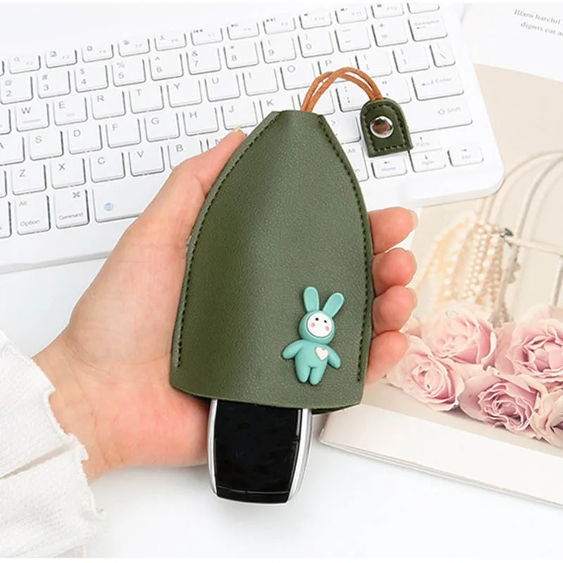 Cute Rabbit Cat Pull Type Key Bag PU Leather Key Wallets Housekeepers Car Key Holder Case Leather Keychain Pouch Car Key Bag