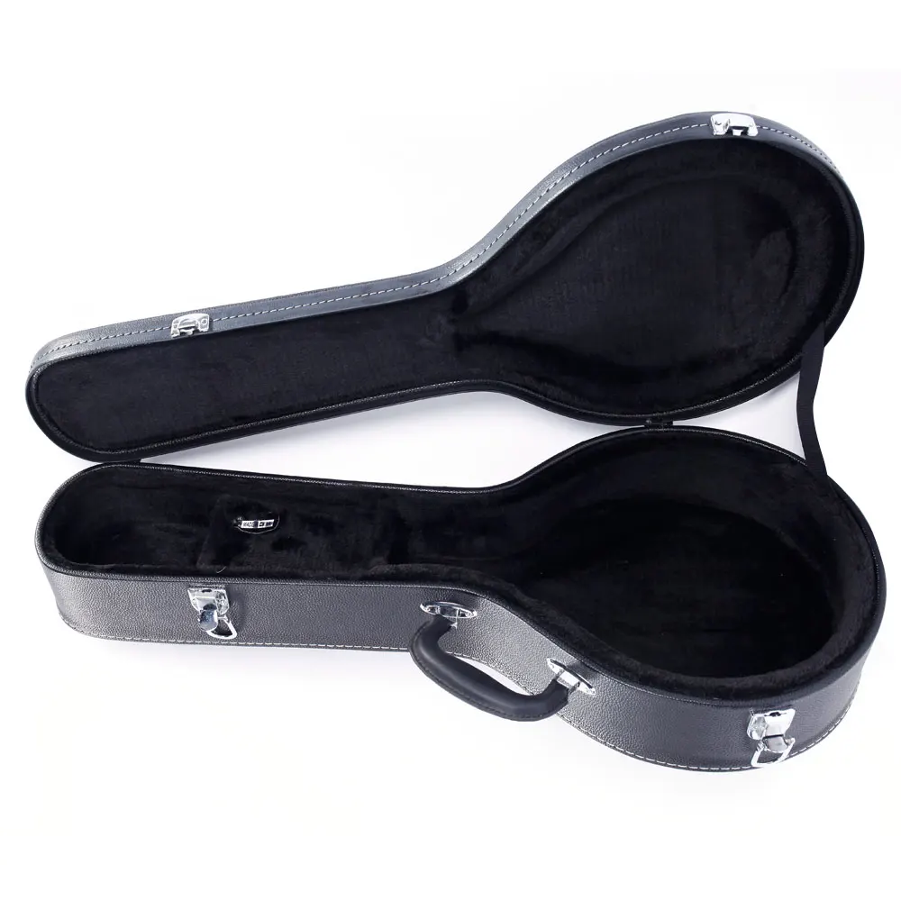 Glarry Hardshell A-Style Microgroove Pattern Leather Wood Mandolin Case Black