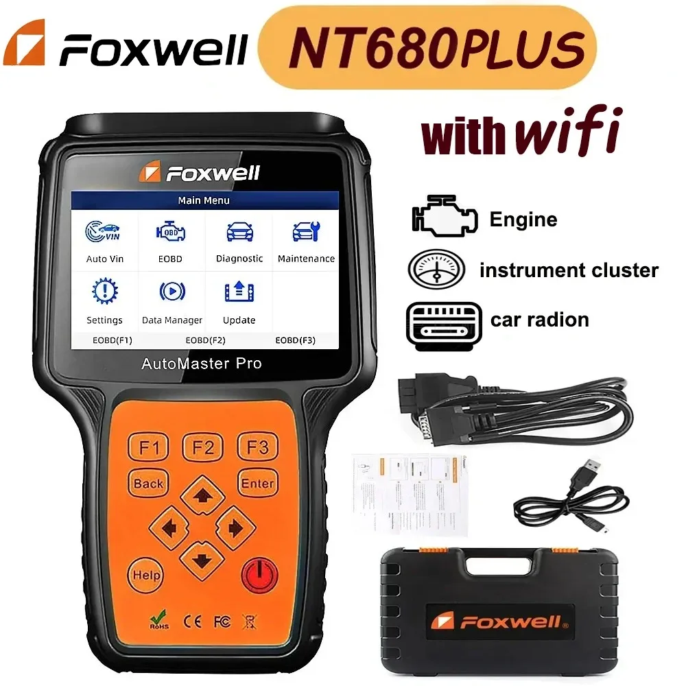 Fxwell NT680 Plus WIFI All-systeem- en all-make-scanner met olielicht/servicereset+EPB-functiesWiFi bijgewerkt van Foxwell NT680 pro