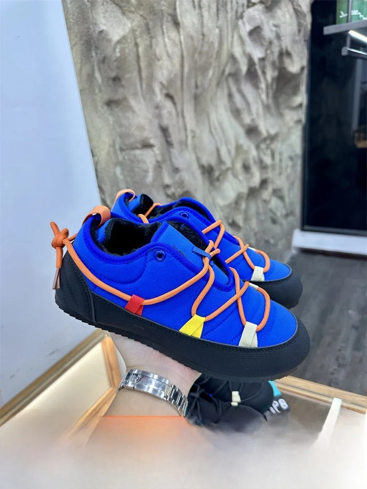 Men's Winter Cotton Shoes Fleece Lined Sporty Dopaamine Colorway Warmth Guaranteed Casual Low Top Snow Boots Youth Size