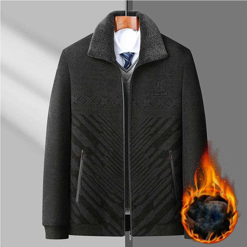 

Men's Autumn and Winter Middle-aged and Elderly Thickened Casual Windproof Warm Lapel Jacket