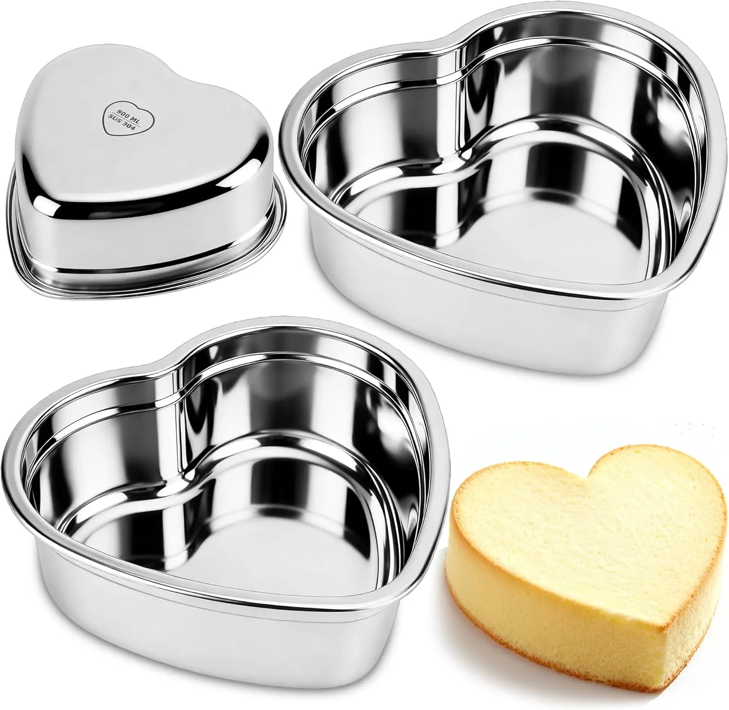 

6 Inch Heart Cake Pan Set of 2, Nonstick Stainless Steel for Layer Cakes, Dishwasher Safe