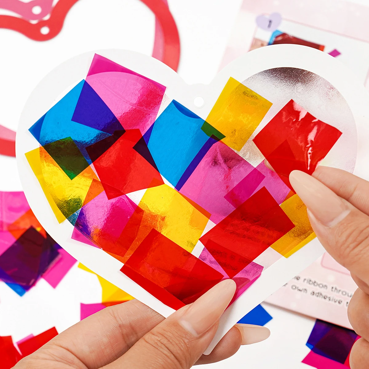 DIY Suncatcher Craft Kit for Home Glass Window Handmade Hanging Ornament Flowers Heart Shape Decor Ornaments DIY Tissue Art Craf
