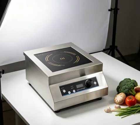 Commercial induction cooker 5000W touch control, single cooker, stainless steel shell, tempered glass, outdoor hotel use