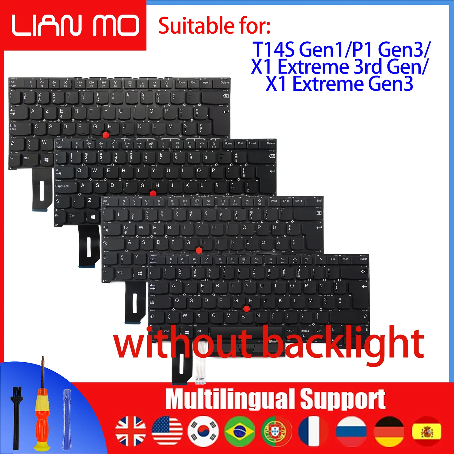 BE/Brazil/German/French/Hebrew/Italian/Korean Keyboard for Lenovo ThinkPad T14S Gen1/P1 Gen3/X1 Extreme 3rd Gen/X1 Extreme Gen3