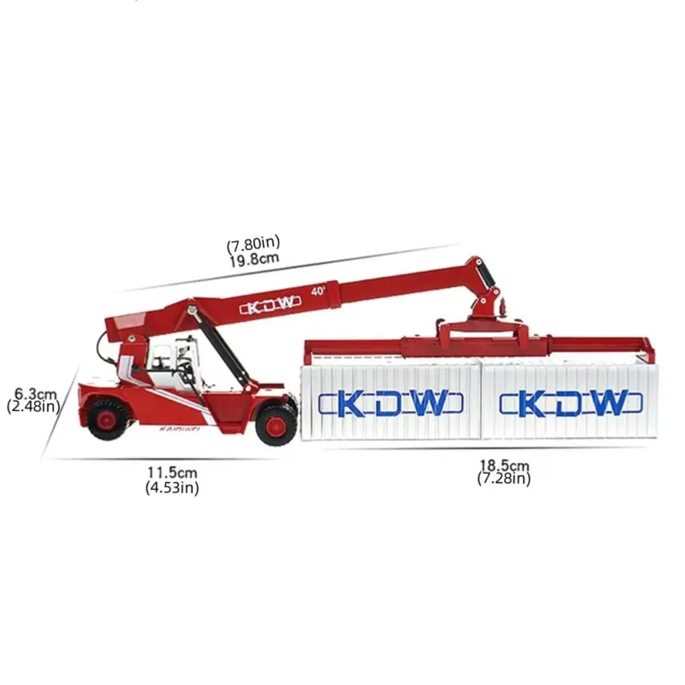Model dźwigu kontenerowego w skali 1:50, metalowy korpus ze stopu, pojazd inżynieryjno-transporacyjny, model pojazdu budowlanego, metalowy odlew ciśnieniowy z ruchomymi elementami.