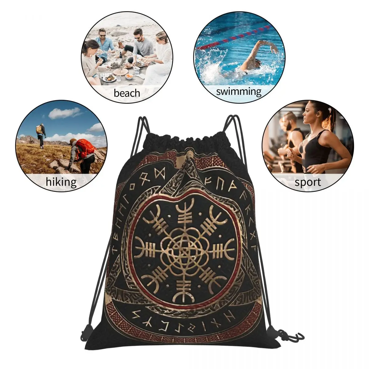 The Helm Of Awe V-Viking Age Cool Kawaii Drawstring Bags Shopping Shoe Clothes Storage Multi-function Teen Portable Rucksack