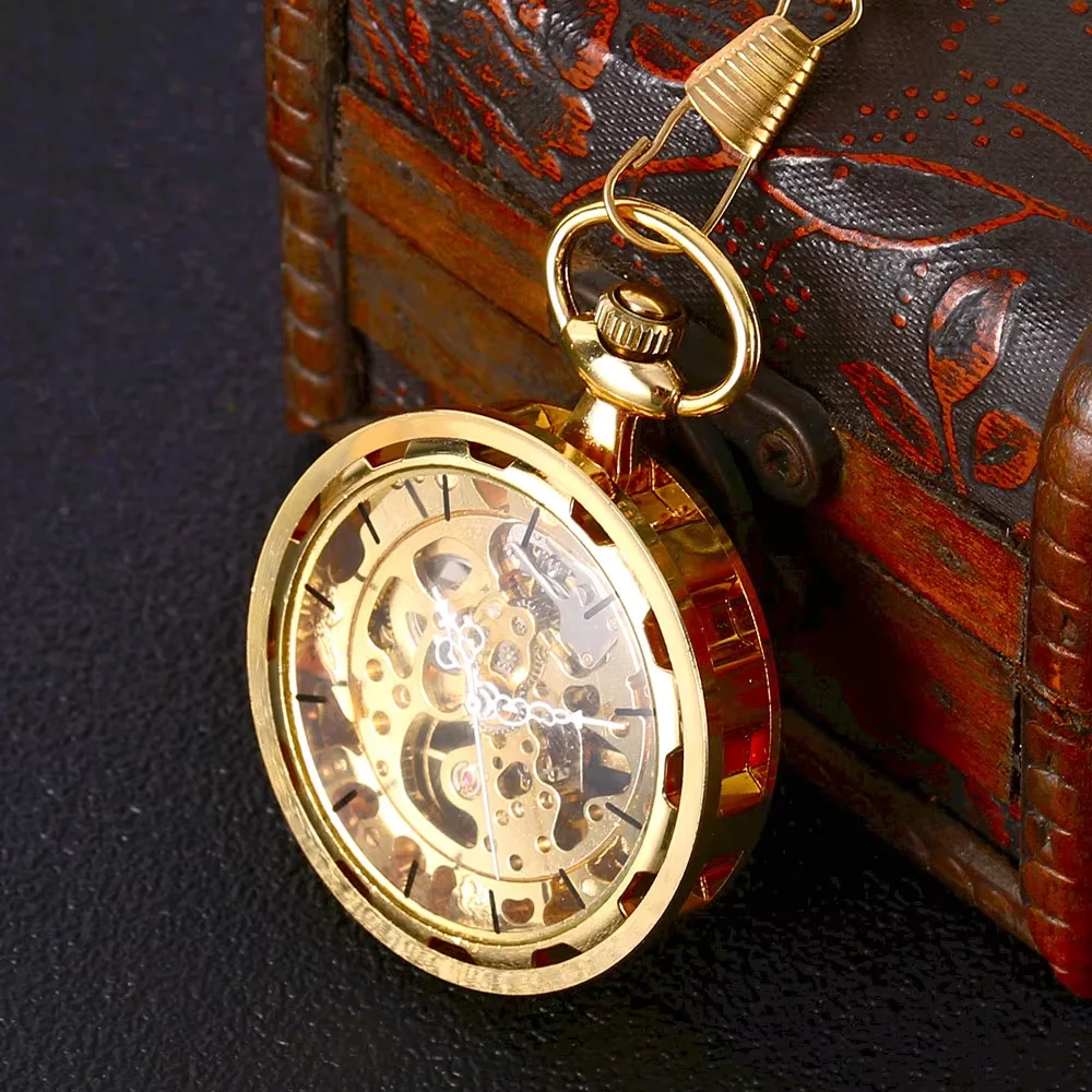 8930Creative gold wheel transparent glossy large mechanical Creative retro gift value exquisite pocket watch