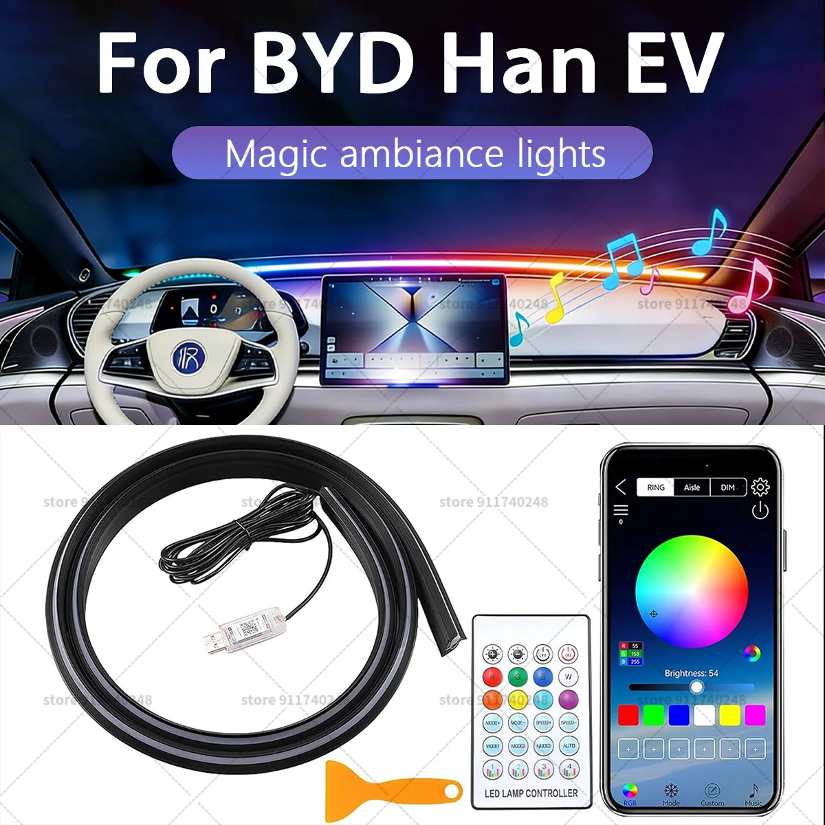 

For BYD Han EV Automotive decoration light strip, colorful acrylic front windshield soundproofing strip, ambience light