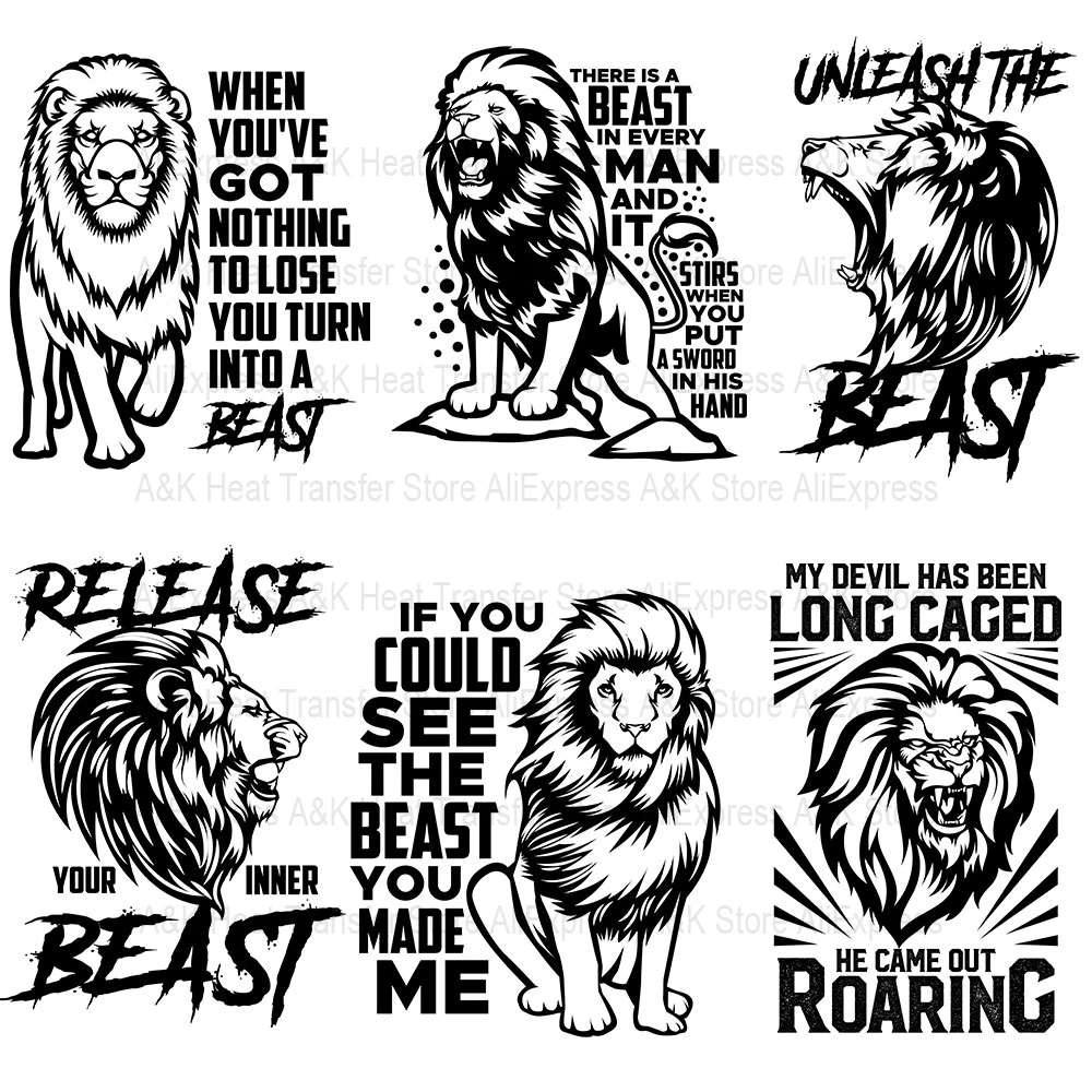 Cool Lion Design Patch Iron on Transfers for Men Clothing Thermoadhesive Patches on Clothes Beast Thermal Stickers on T Shirts