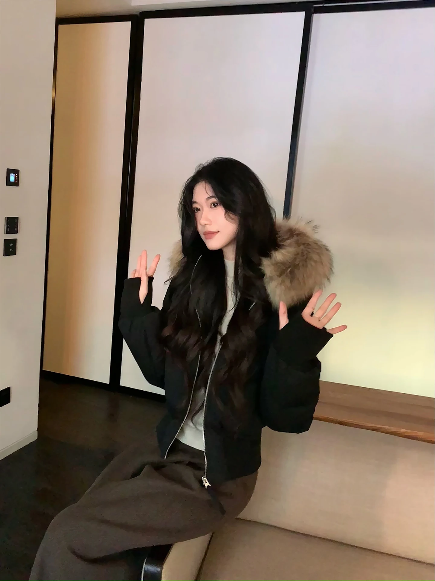 

Norain ort Puffer Jaet Women's Bla Fur Collar 90 White Du down Warm Casual Sle High Waist Coat for Winter