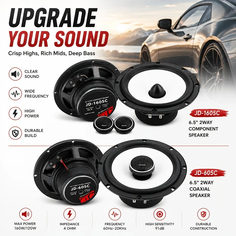 Car Audio 6.5 4-inch four-door speaker set，Front 6.5 Inch discrete speaker with high audio range and rear 6.5 inch coaxial speak