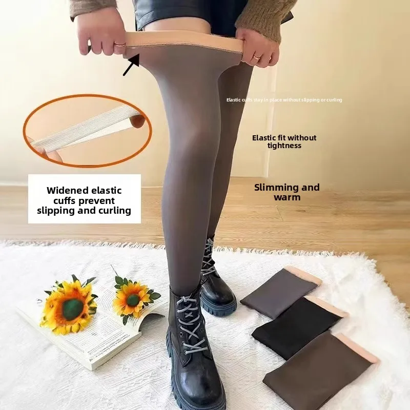 Thickened Fleece Winter Over-Knee Leggings Women's Warm Skin-Like Socks Stretches Slimming Effect Home Comfort Stockings