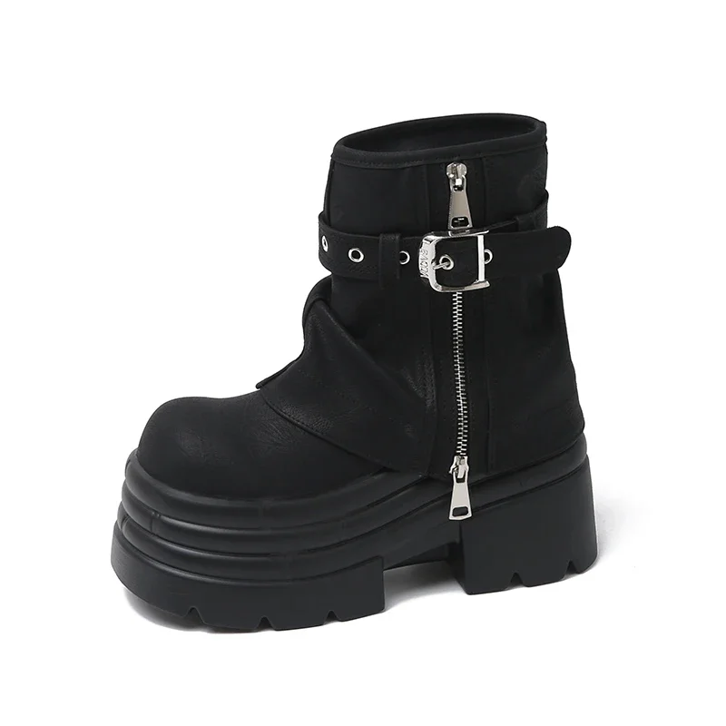 

Женские кожаные ботильоны на массивном каблуке 9 см, новинка 2024, осень-зима, армейская нескользящая мотоциклетная обувь на высокой платформе в стиле панк