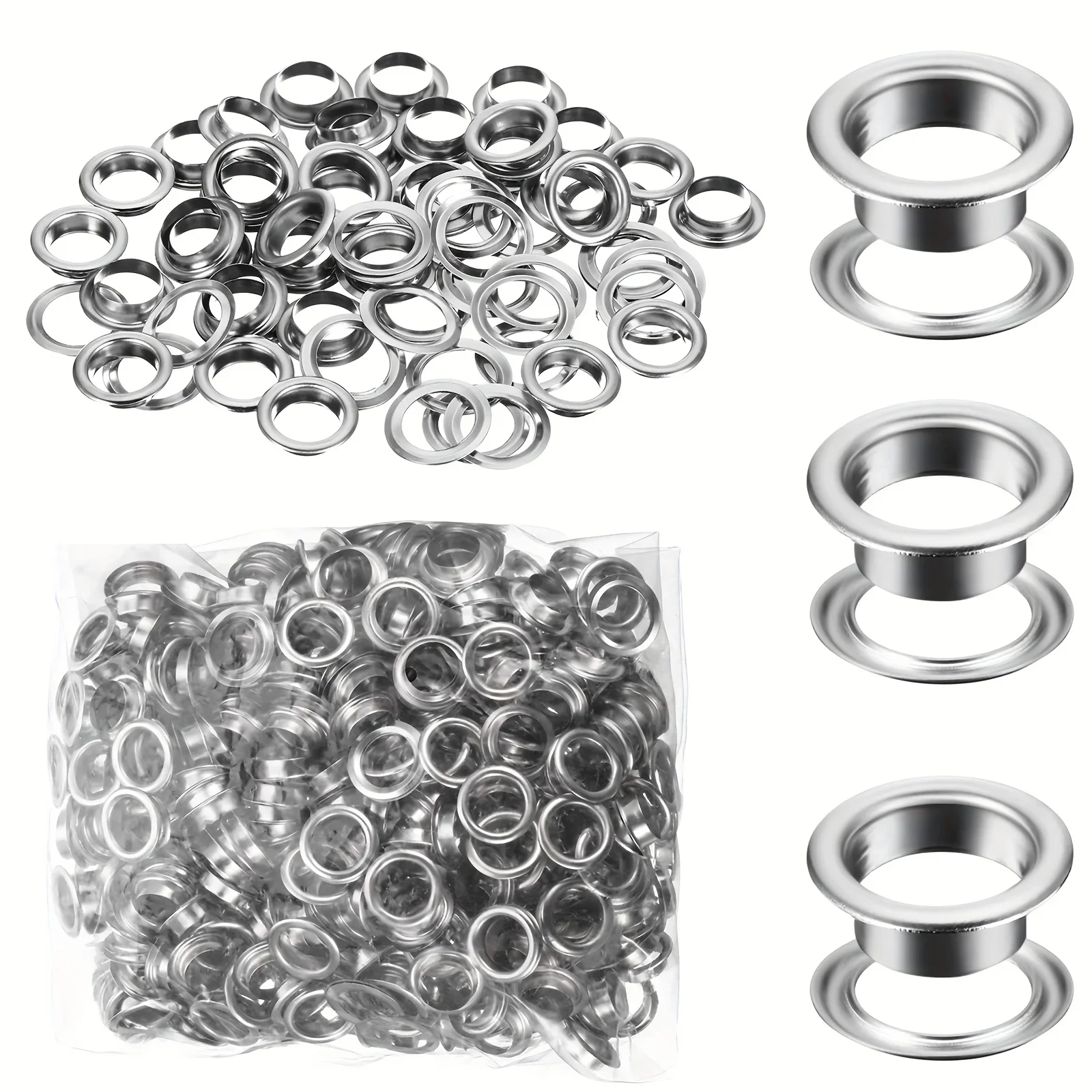 100 peças 10mm ilhós de aço inoxidável com arruelas de encaixe zincadas kit de ilhós resistente para banners cartazes, tecido, couro