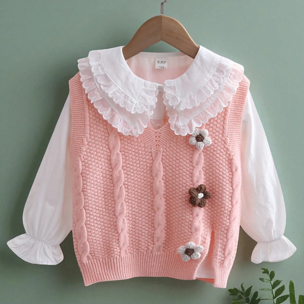 

Kids knitwear Outfits Set Girls Sweater Vest & White Shirt Suit Tracksuit Baby Costumes Girls Clothing Set School Uniform 6-12Y