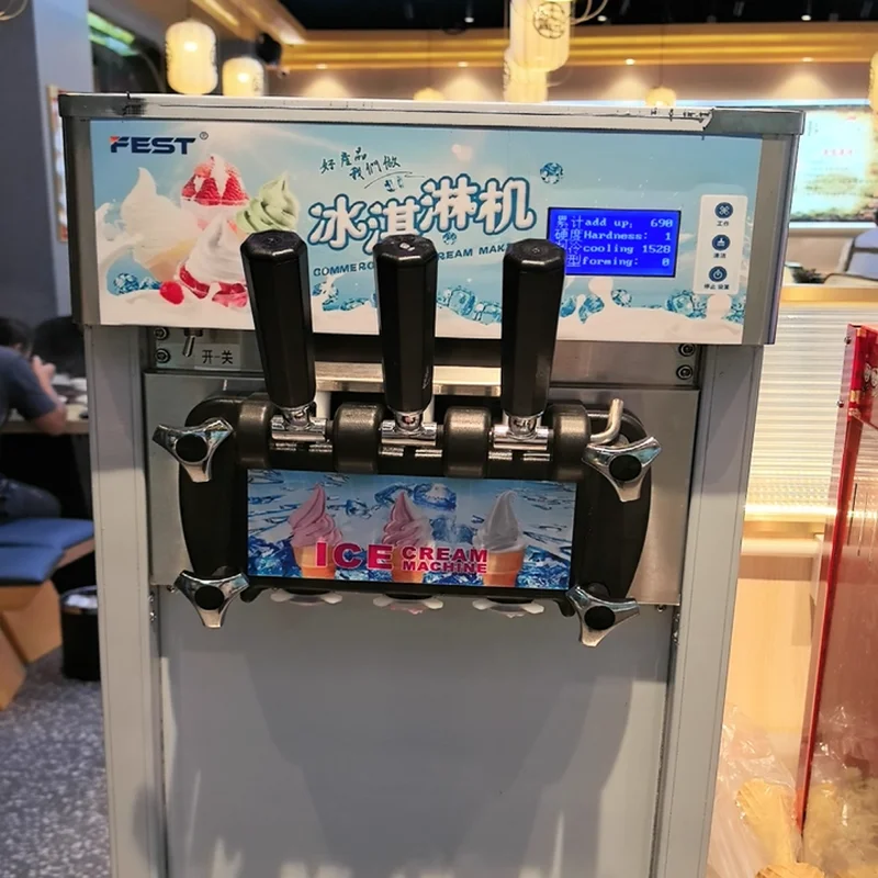 

Коммерческая машина для мягкого мороженого и десертов из пищевой нержавеющей стали, совместимая с фруктами/молоком/водой, 220В