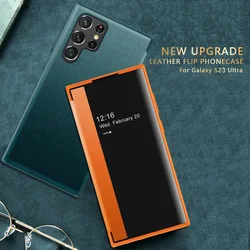 S25 Ultra S24 Luxury Skin Window View Leather Case S25Ultra PU Classic Flip Cover For Samsung Galaxy S25+ S25 S24 Plus Book Bags