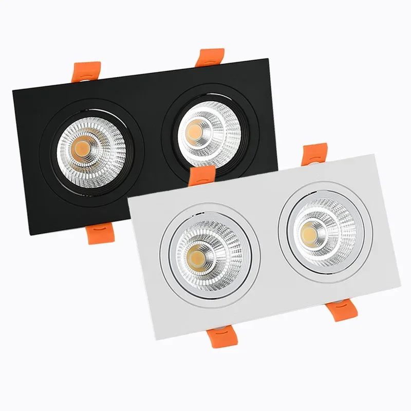 Downlight LED de duas cabeçadas regulável, Spotlight incorporado, 14W, 24W, iluminação comercial interna, Ra Al92, Ac85-265V