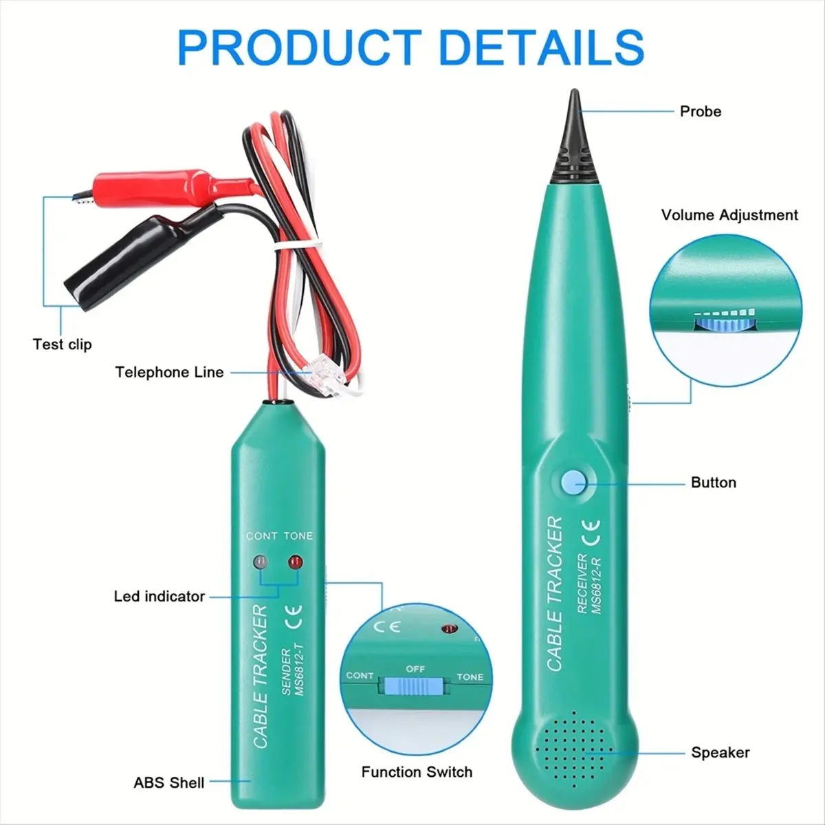 A003 LAN Detector MS6812 Cable Tracker 1.5KHZ Sender Diagnostic Tools Universal 100HZ-300KHZ Receicer Continuity Test Device