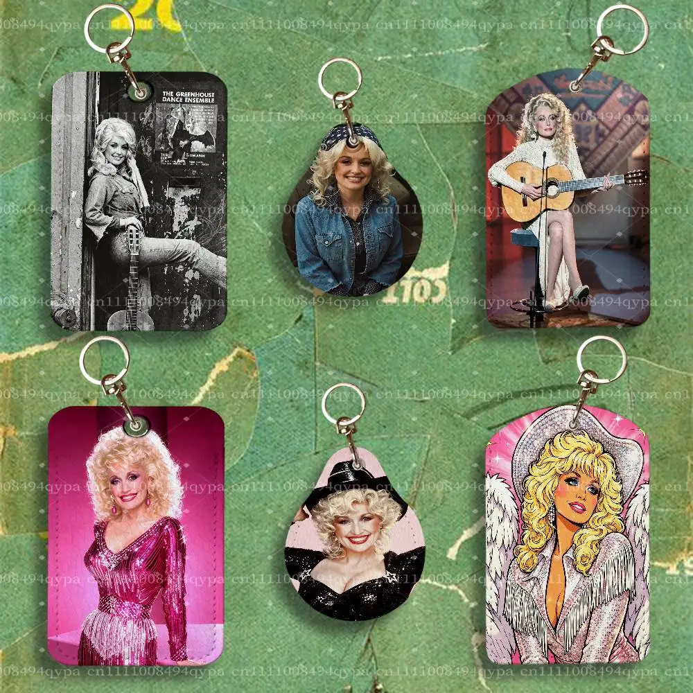 Jolene D-Dolly Parton Leather 2 Sided ID Card Holder with Keychain Executive Protection For Bank Credit Subway Bus Case