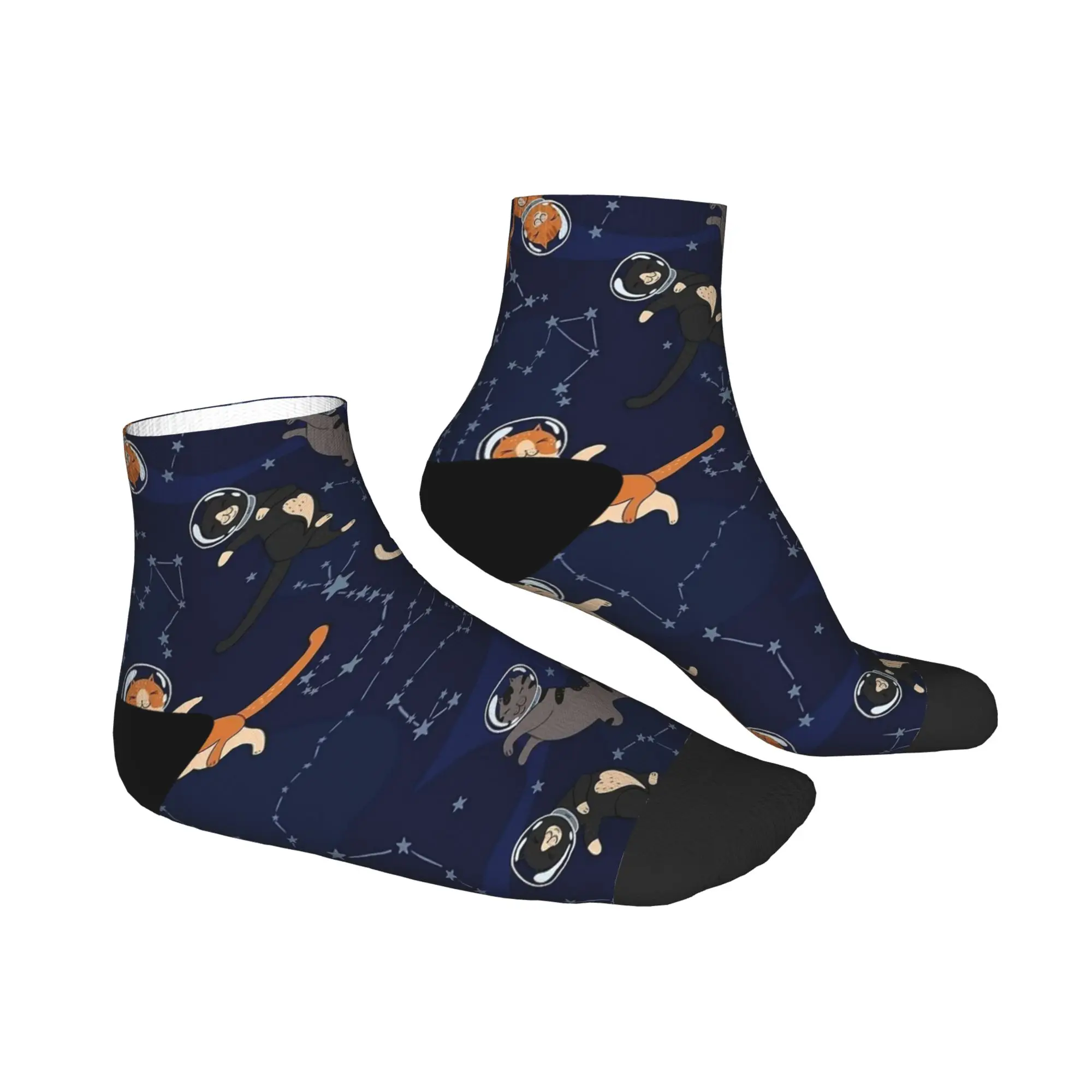 Gatos engraçados espaço meows tornozelo meias mulheres homens conforto macio retro meia verão ao ar livre antiderrapante meias gráficas presente de aniversário