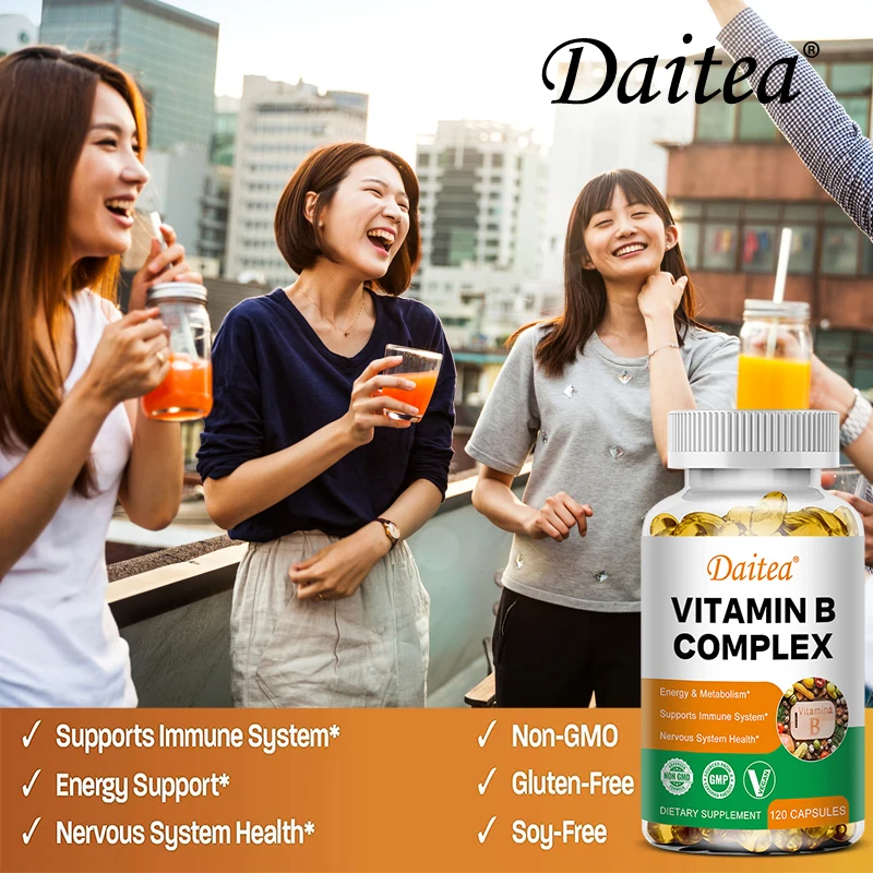 Daitea cápsulas de vitamina B Compound VB B1 B2 B3 B5 B6 B7 B9 B12, mejor estado de ánimo, ayuda al sistema nervioso y suplemento de Soporte de Energía