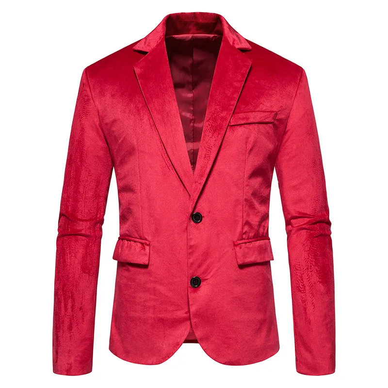 

Red Velour Casual Blazer for Men 2023 Brand New Slim Fit Party Wedding Dress Coat Fashion Single Button Solid Velvet Suit Jacket