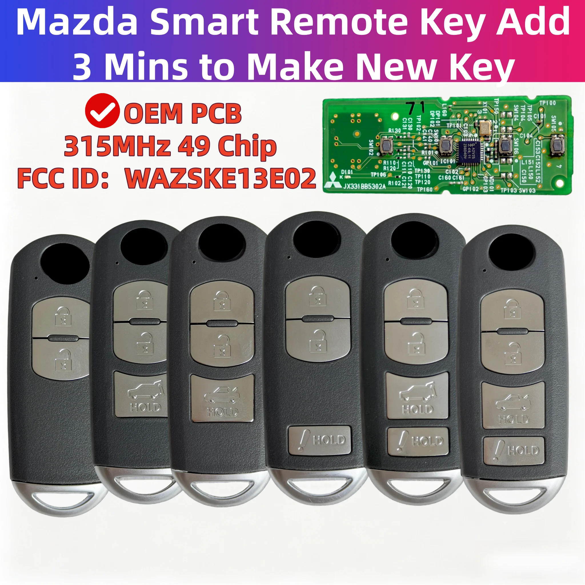 Suitable for Mazda Smart Remote Control Keys, Compatible with 315/433Mhz, Compatible with Mazda Cx3 Cx5 Cx7, Self-Made Keys in Three Minutes