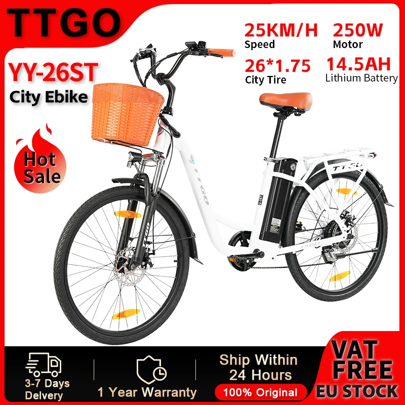 Elektrofahrrad TTGO YY-26ST 26 Zoll E-Bike für Männer und Frauen 36V 14,5 Ah Akku, City-Bike 60-75 km Elektrofahrrad mit Korb